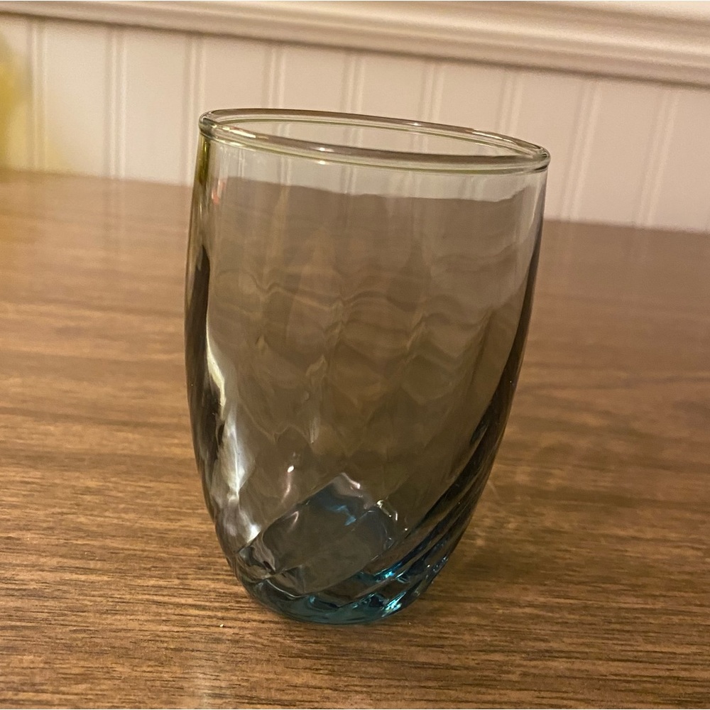 Vintage Smoke Grey Blue Juice Glass with Swirl Pattern